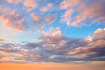 Wall Mural - amazing real sky - gentle colors panoramic sunrise sundown sanset sky with colorful clouds. without 