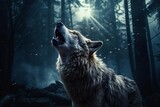 wolf howling by full moon