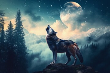 Naklejka na meble wolf howling by full moon