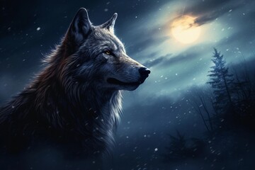 Naklejka na meble wolf howling by full moon