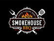 © monspix - Barbecue smokehouse bbq barbeque bar and grill logo design with fork and fire