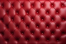 Padded Red Leather Upholster Pattern. Quilted Leather Texture With Buttons