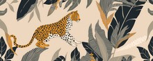Hand Drawn Abstract Pattern With Leopards. Creative Collage Contemporary Seamless Pattern. Natural Colors. Fashionable Template For Design, Generative AI