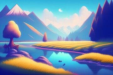 Canvas Print - Dreamy Landscape, Generative AI Illustration