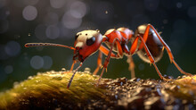 Close Up Of Red Ant Walking On The Branches To Protect The Nest In The Forest