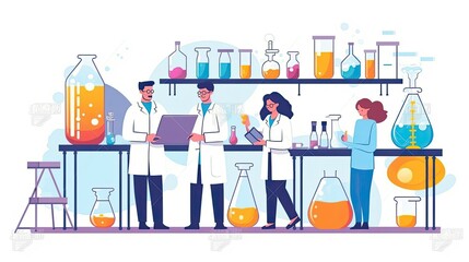  illustration of  group of people  for business ideas, scientist working in a laboratory, flat style, ai generative