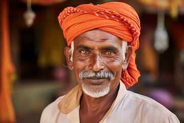 Wall Mural - Generative ai portrait collage of mature middle aged man tribe chief in traditional outfit looking in camera