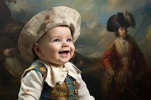 Generative Ai Collage Of Cute Kid Baby Wear Costume For Festival English History Middle Ages Concept