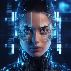 Poster - creative generative ai collage of lady playing in augmented reality choose space personage