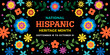 Hispanic heritage month, web banner, vector, template, poster, social media post, flyer, card, printable for National Hispanic heritage month. American, Mexican culture, floral border, background