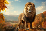 Fototapeta Dziecięca - Lion with nature background style with autum