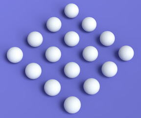 Wall Mural - Set of golf ball lying in row on violet background