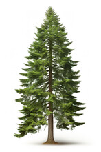 Image Of Douglas Fir Tree On White Background. Nature. Illustration, Generative AI.