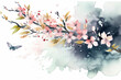 Dainty cherry blossom leaves fluttering in the wind, Leaves Watercolor, 