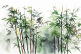 Fototapeta Sypialnia - Tranquil watercolor bamboo stalks on a white background, Leaves Watercolor, 