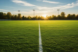 Fototapeta Sport - Football field against a sunset backdrop.