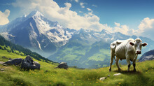 Cow Grazing In A Mountain Meadow