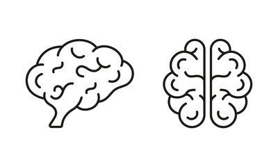 Poster - Human Brain Line Icon Set. Knowledge, Memory, Mind, Logic Intelligence Outline Icon. Human Brain Anatomy. Neurology Pictogram. Brainstorm Symbol. Editable Stroke. Isolated Vector Illustration
