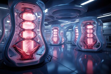 Poster - 3d rendered dna storage system in a futuristic lab