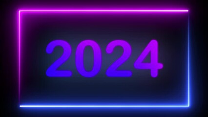 Wall Mural - Step into countdown Happy new year 2024 vibrant sci-fi scene with our mesmerizing abstract neon loop art. Experience the future in a stylish purple and blue frame