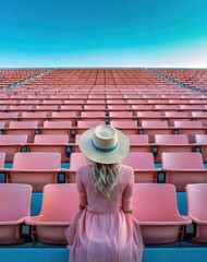 Wall Mural - a girl in a hat in an empty stadium