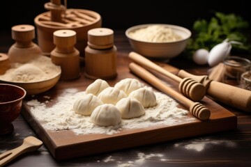 Wall Mural - dumpling dough with rolling pin and tool