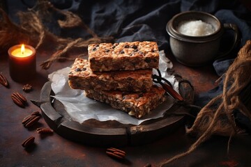 Sticker - rustic homemade granola bars on a textured background