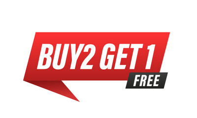Poster - Sale banner red, buy get free. Buy 2 get 1 free. Promotion special offer banner. Big sale - banner for marketing. Vector illustration