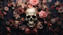 Beautiful Halloween Skull Decorated Peonies, Roses Flowers