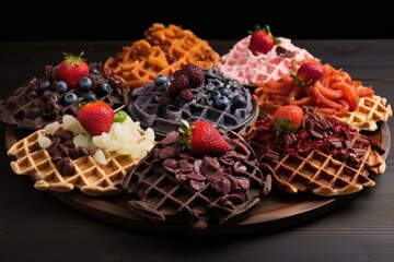 Wall Mural - waffles with various toppings: berries, nuts, chocolate