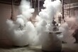 liquid nitrogen vapor rising from cryo tanks
