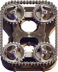 Vintage mechanical number 8. 3d rendering of steampunk style font made of bike gears and chain.