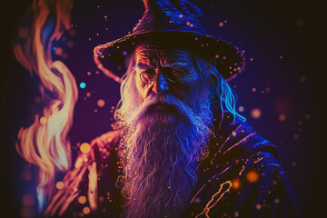 Poster - Powerful wizard portrait illustration. Ai generated