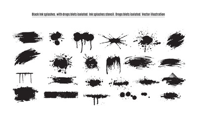 Poster - Black Ink splashes. with drops blots isolated. Ink splashes stencil. High quality manually traced. Drops blots isolated. Vector illustration