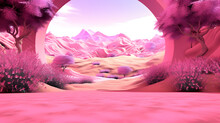 3d Render Of Abstract Mountain Landscape With Pink And White Color.