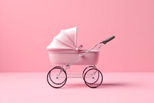 A Pink Baby Stroller On A Pink Background