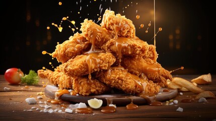 Canvas Print - Close-Up of perfect view close up crispy chicken tenders with blur and background cinematic