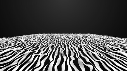 Poster - Animated line background. Abstract background with bright black and white lines. Animation of bright wavy lines in a dark space.