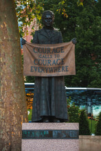 Millicent Fawcett Statue In Parliament Square Garden. Sculpture Of British Suffragist Leader And Social Campaigner. Iconic Symbol Of London.