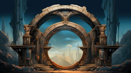 Wall Mural - A digital painting of a gate in a desert. Digital image.