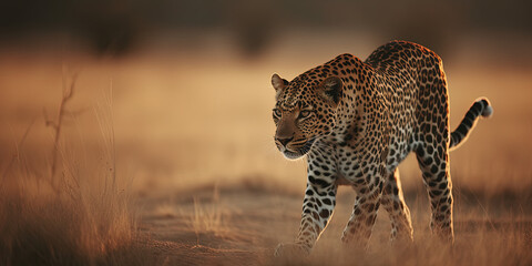 Leopard hunting in the steppe