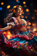 Wall Mural - Dancing girl in Mexican traditional clothing 4