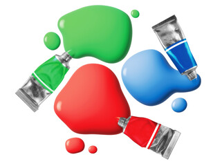 Realistic paint tubes isolated on white background. R G B Color. Red paint tubes. Green paint tubes. Blue paint tubes.