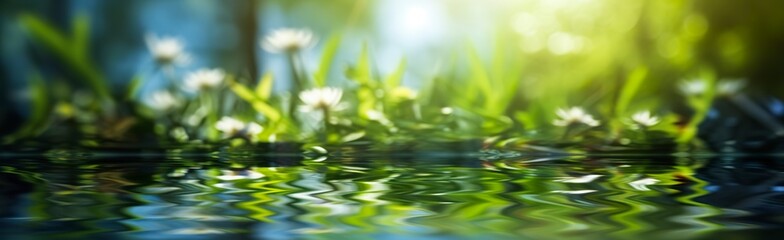 Blurred image of natural background from water and plants.