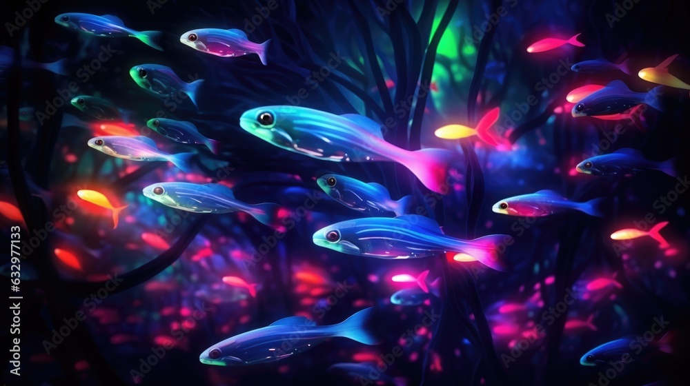 School of fish swimming under water of sea. Underwater life. World ...