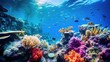 Ocean coral reef underwater. Sea world under water background. Beautiful view of sea life. Ecosystem. AI photography..