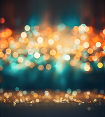 Wall Mural - Teal Orange Vintage Christmas Bokeh Blur Lights Background Festive Illustration