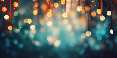 Wall Mural - Teal Orange Vintage Christmas Bokeh Blur Lights Background Festive Illustration