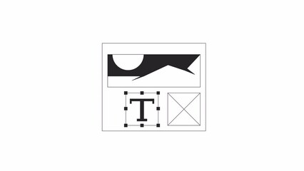 Poster - Webpage layout bw outline 2D object animation. Landing page design. Front end web development monochrome linear cartoon 4K video. Website design template animated element isolated on white background