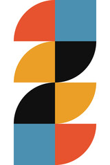 Poster - Abstract geometric minimalist artwork. Vector illustration made of simple shapes like circle, square, triangle. Retro background in Bauhaus style and bold colors: red, yellow, blue and black on white